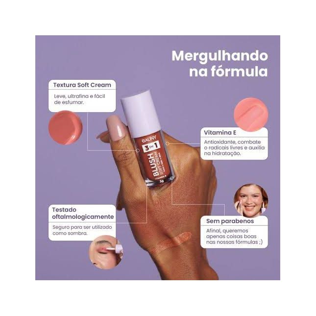 Blush Líquido Soft Cream 3 em 1 -  Bauny