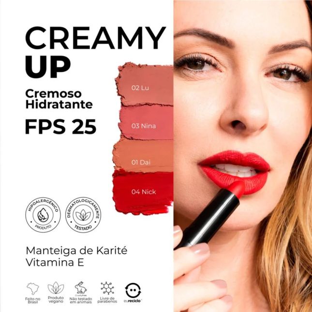 Batom Bala CreamyUp FPS15 - Uste Cosméticos 