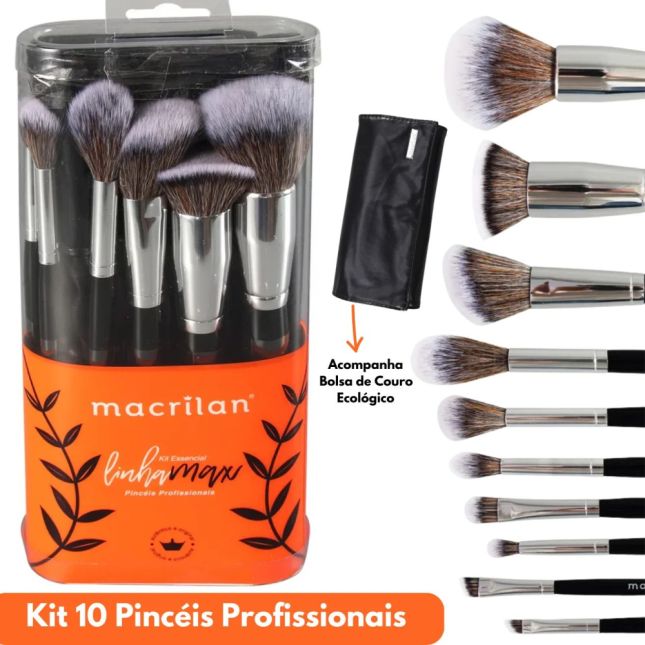 Kit  Com 10 Pincéis e Necessáire  linha Max A-100 - Macrilan 